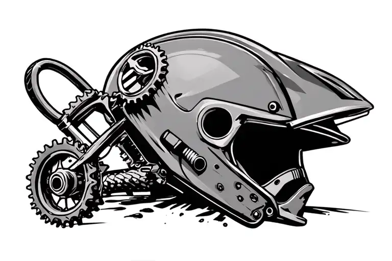 demolition derby helmet and bike gears tattoo design idea