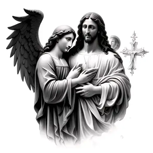 jesus and mary and angel gabriel tattoo design idea