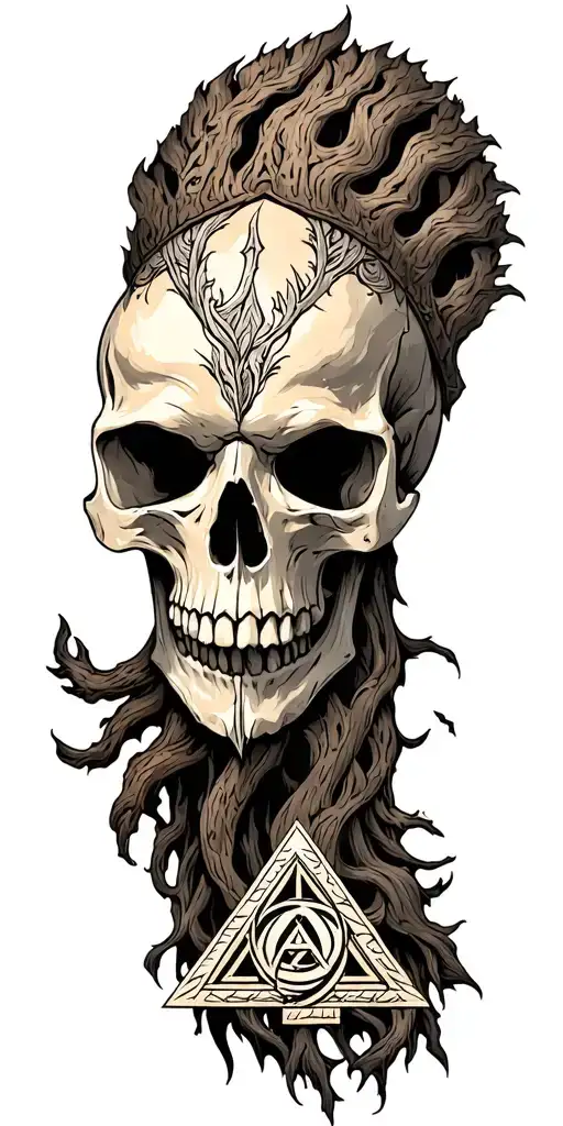 Massive Yggdrasil ; VikingSKull With Aegishjalmur Symbol In The Background ; Valknut on the bottom tattoo design idea