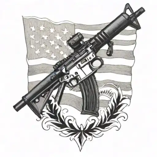 American flag intertwined with a detailed m16 rifle tattoo design idea