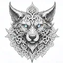 Wolf With Blue Eyes On Armor Featuring Celtic Trinity Knot  tattoo design idea