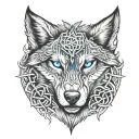 Wolf With Blue Eyes On Armor Featuring Celtic Trinity Knot  tattoo design idea