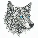 Wolf With Blue Eyes On Armor Featuring Celtic Trinity Knot  tattoo design idea
