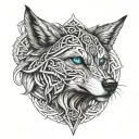 Wolf With Blue Eyes On Armor Featuring Celtic Trinity Knot  tattoo design idea