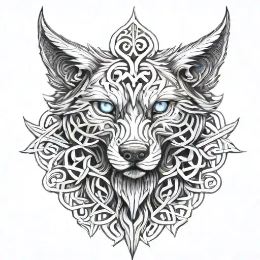 Wolf With Blue Eyes On Armor Featuring Celtic Trinity Knot  tattoo design idea
