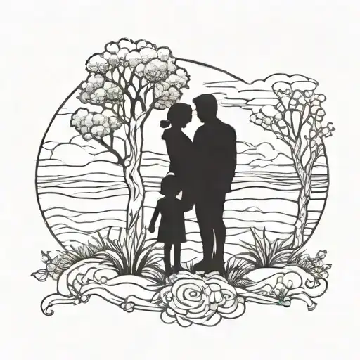 family silhouette standing tattoo design idea