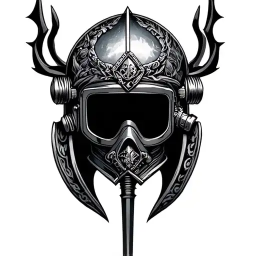 Trident of Poseidon diver helmet tattoo design idea