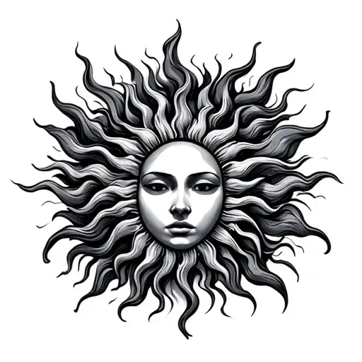 Sun with flowing rays and no face tattoo design idea