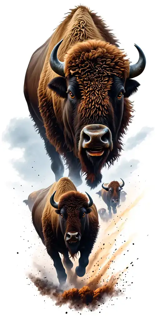 Bison herd charging into a storm tattoo design idea