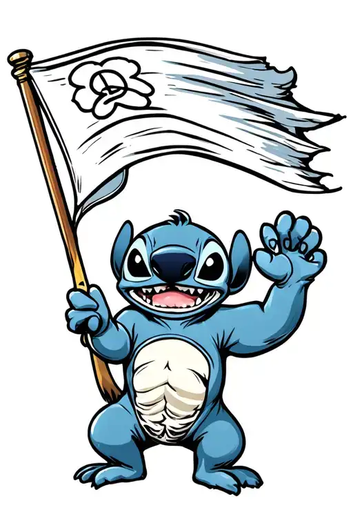 Stitch waving a progressive flag tattoo design idea
