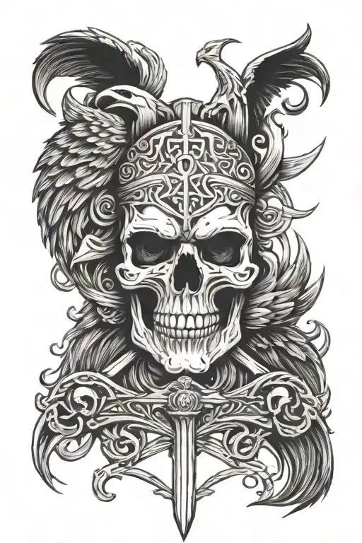 odin ravens thors hammer odins wolfs nordic skull tattoo design idea
