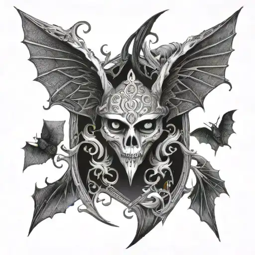 seraphim, 6 bat wings, centre eye, dark, no face, no body tattoo design idea