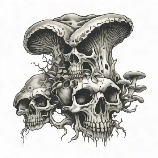 mushroom forest skull tattoo design idea