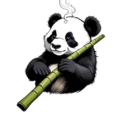 panda bear smoking a bamboo stick tattoo design idea