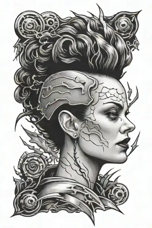 bride of frankenstein inside a lightening bolt tattoo design idea