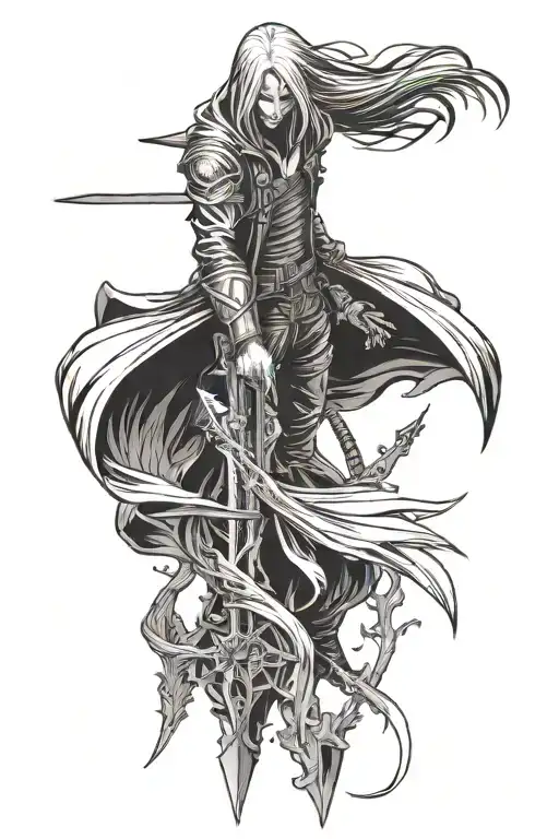 hooded death is waltzing with Sephiroth from final fantasy 7 tattoo design idea