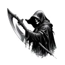 side profile grim reaper holding a scythe realistic tattoo design idea