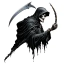 side profile grim reaper holding a scythe realistic tattoo design idea