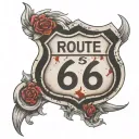 a route 66 sign with the letters AG spraypainted on them in red tattoo design idea