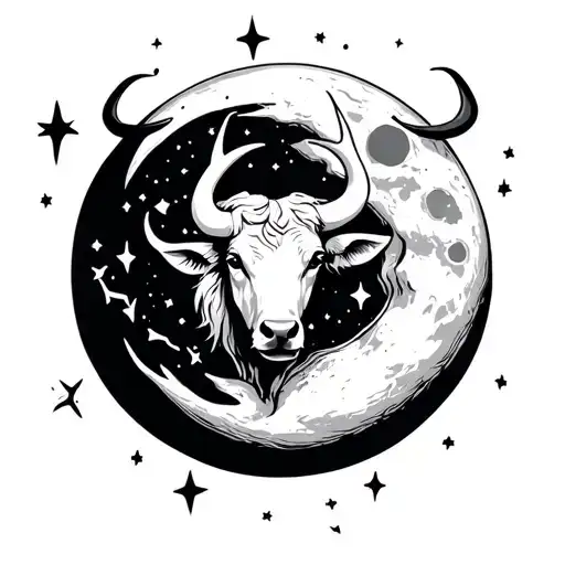 taurus zodiac sign in a large moon with tiny stars showing taurus constellation tattoo design idea