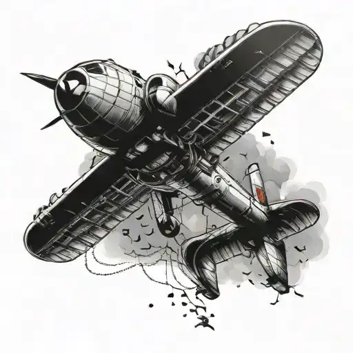 A sleeve tattoo combining elements of parachuting, military aviation, and mythology tattoo design idea