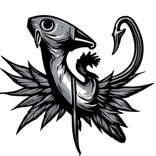 medical emblem and fishing hook tattoo design idea