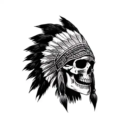 Chief headress Skull Warrior stipple tattoo, minimal tattoo design idea