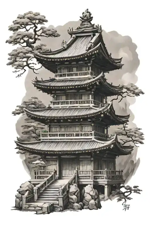 japanese temple tattoo design idea