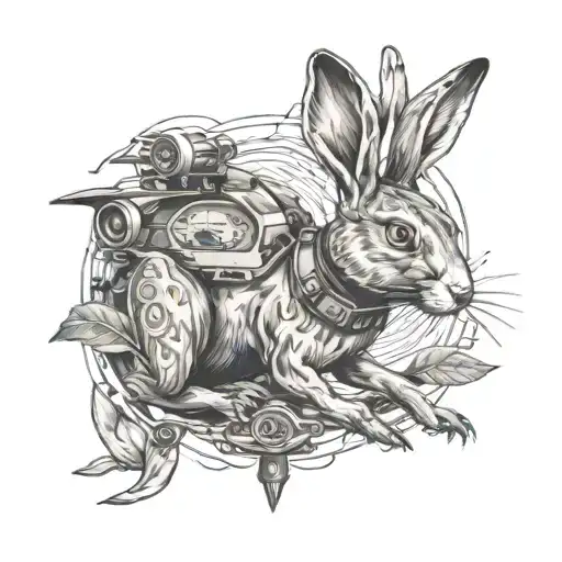 Hare and fpv drone tattoo design idea