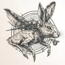 Hare and fpv drone tattoo design idea