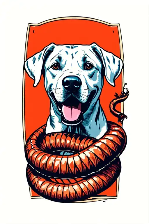 outline of a Labrador with a beetlejuice sandworm wrapping around from behind tattoo design idea