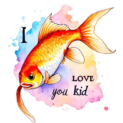 goldfish with words "I love you kid" tattoo design idea