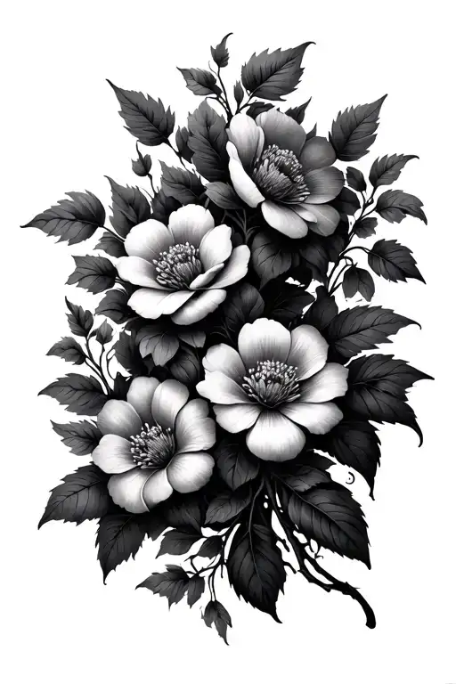 Fine line vines wrapped with light shaded flowers intertwined tattoo design idea
