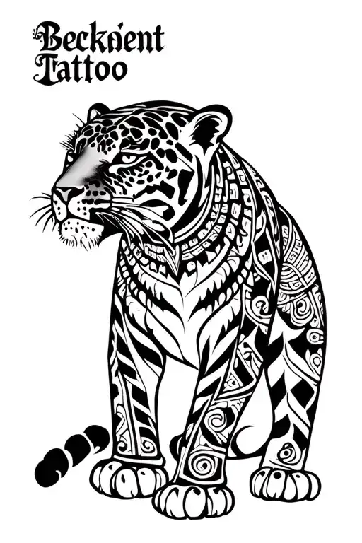 ancient Mayan jaguar tattoo design idea