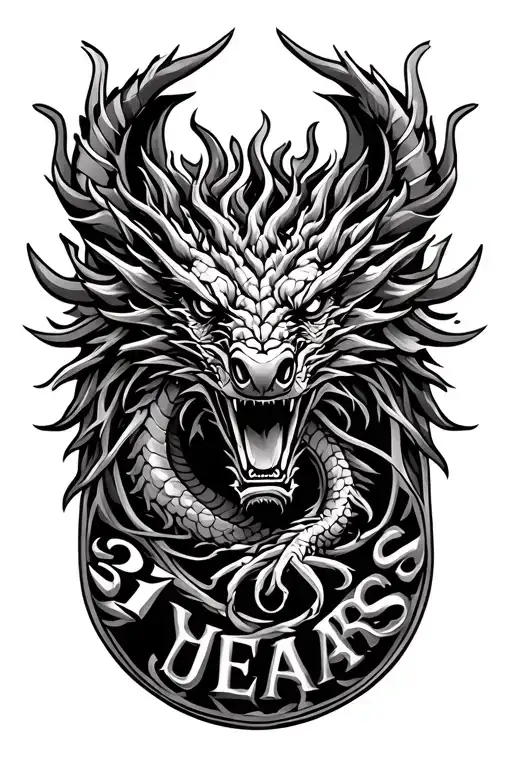 tribal, dragon, tree of life, army dog tags, military retirement 31 yeaars tattoo design idea