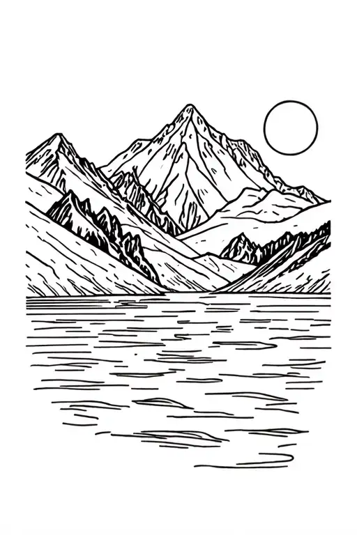 Cordillera Huayhuash with lagoon sun tattoo design idea