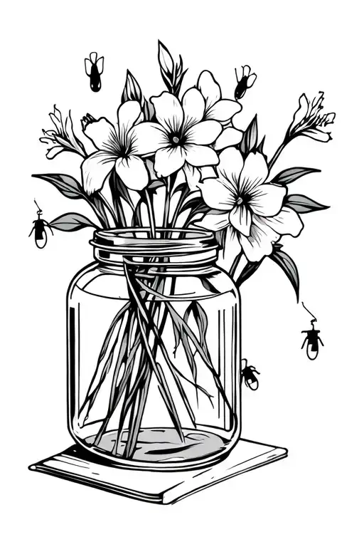 fox books larkspur honeysuckle gladiolas jar of lightning bugs tattoo design idea