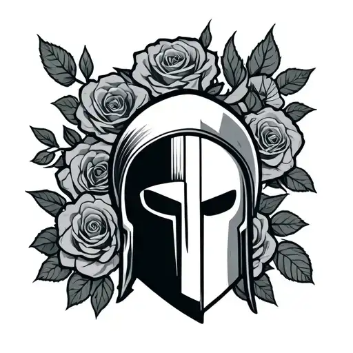 spartan helmet and crossfit en roses growing tattoo design idea