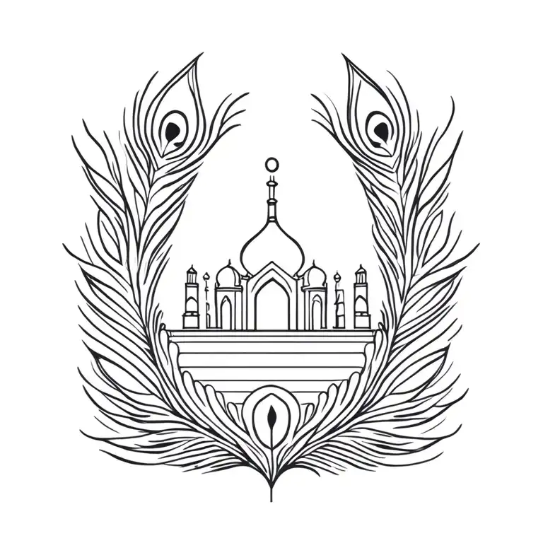 peacock feathers and Yazidi temple tattoo design tattoo design idea