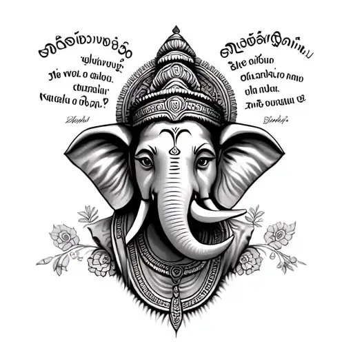 "Without being too big." I would like a head of Ganesh gods man with an elephant head detail with a wise phrase written in Sinhalese. tattoo design idea