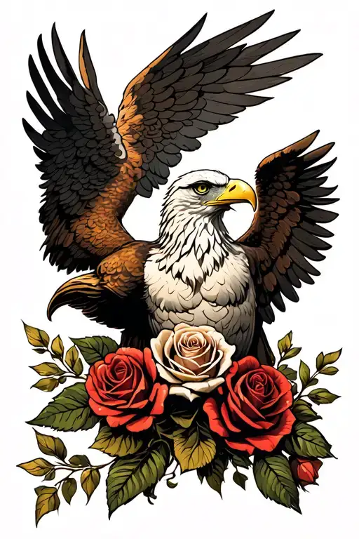 an eagle on the inner bicep. roses on the triceps and then a marble statue looking angel on the shoulder. with designs tattoo design idea