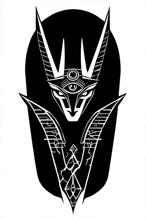 A Fusion Of Egyptian And Inka Symbolism, Featuring Anubis And all seing eye and Lightining Storm tattoo design idea