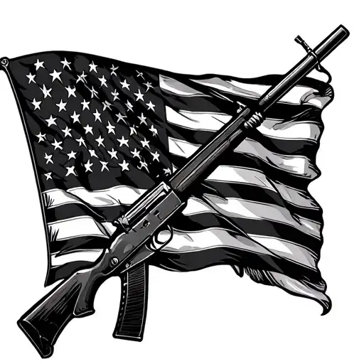 American flag with long rifle across it   tattoo design idea