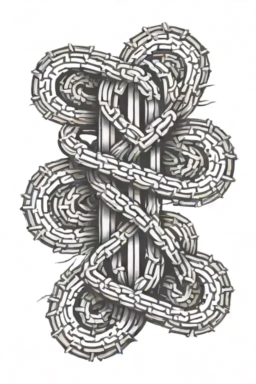 DNA-style intertwining of barley and a bicycle chain in discreet sketched style tattoo design idea