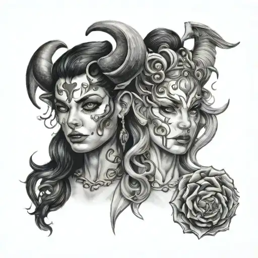 Taurus and Gemini woman half angel half demon tattoo design idea