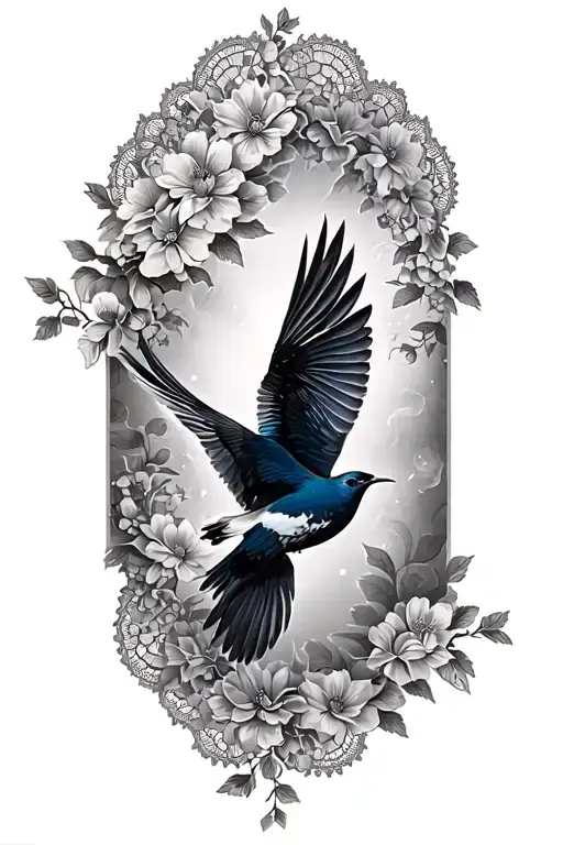 floral lace with birds flying tattoo design idea