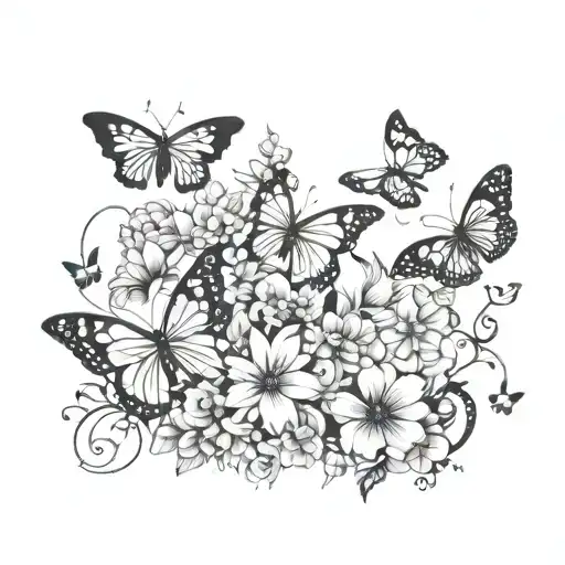 half sleeve women dark feminine tattoo butterflies & flowers abit of colour   tattoo design idea