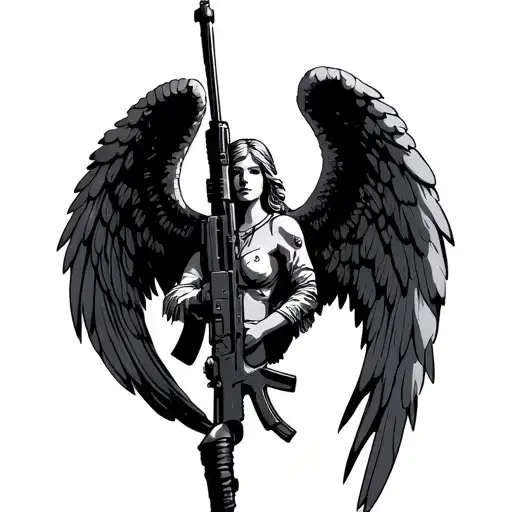 Angel with ak 47 tattoo design idea