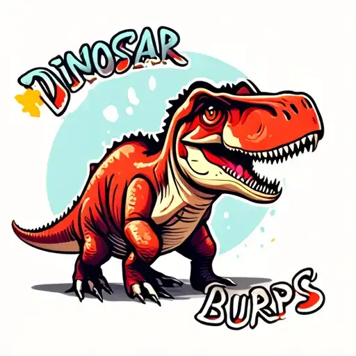 cute detailed  cartoon dinosaur  burping with a logo that says dinosaur burps tattoo design idea