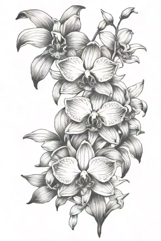 Half-sleeve tattoo with orchid, violet, primrose, honeysuckle, daffodil, and jonquil flowers, running from the shoulder  tattoo design idea